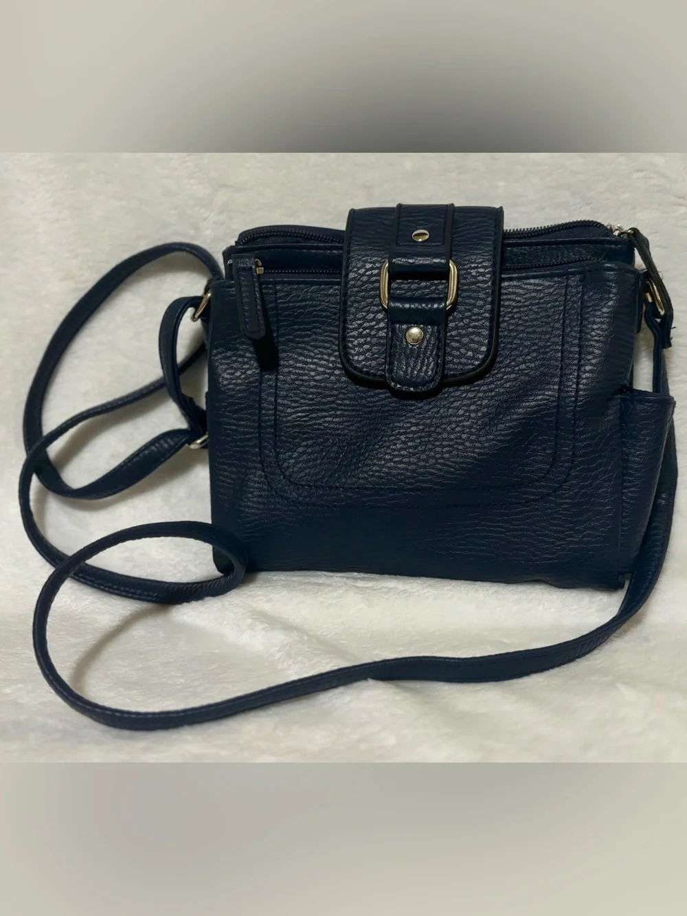 Navy Crossbody Shoulder Bag with Buckle Detail